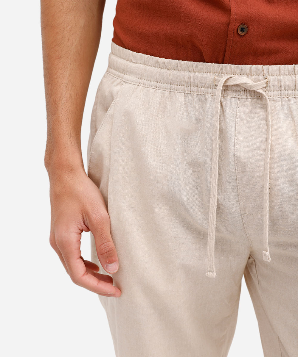 calça jogger masculina de algodão texturizada bege