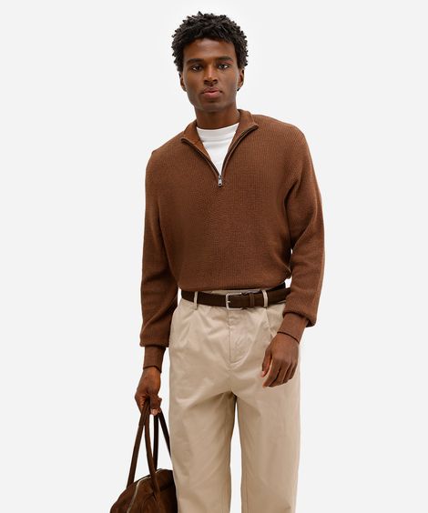 suéter comfort masculino de tricot gola alta marrom