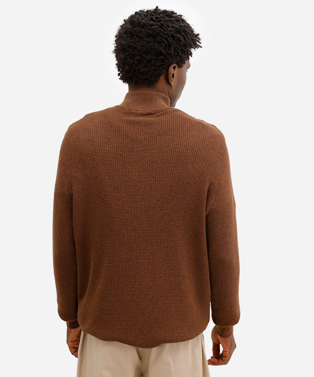 suéter comfort masculino de tricot gola alta marrom