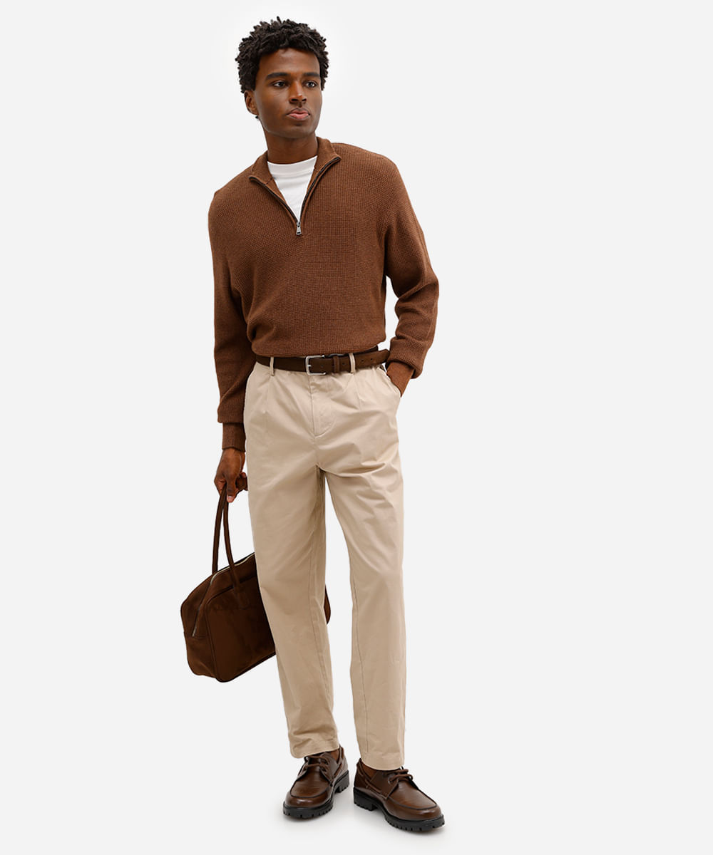suéter comfort masculino de tricot gola alta marrom