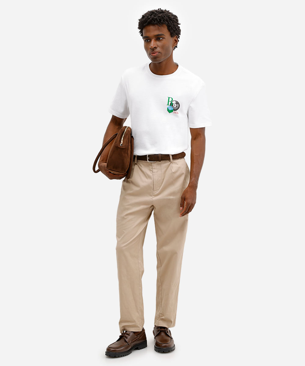 camiseta comfort masculina de algodão manga curta billiards branca