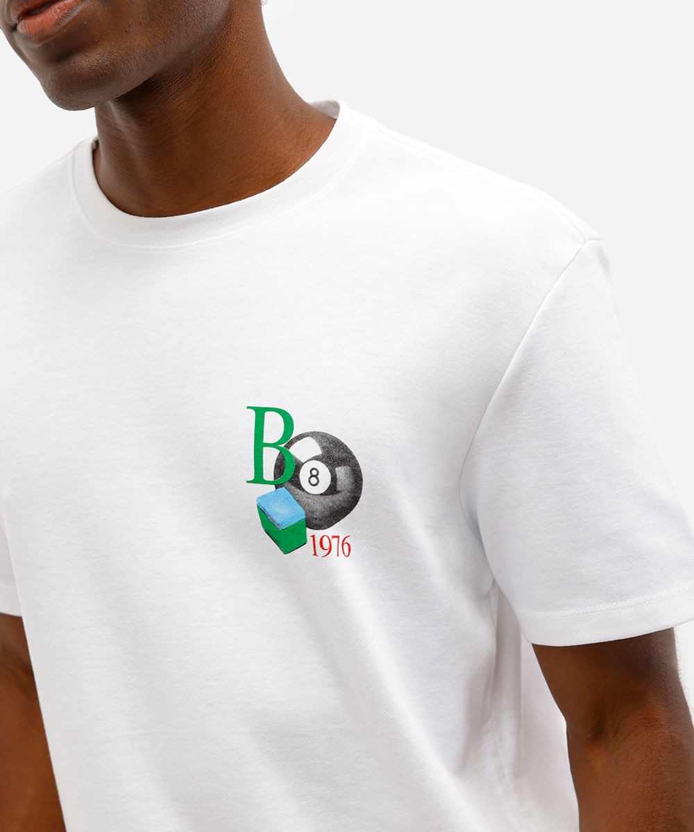 camiseta comfort masculina de algodão manga curta billiards branca