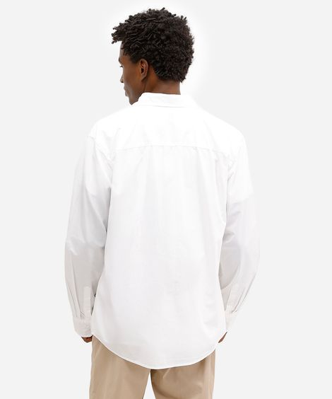 camisa comfort masculina de sarja manga longa branca