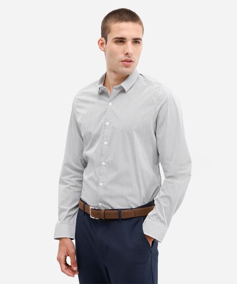 camisa masculina manga longa listrada azul
