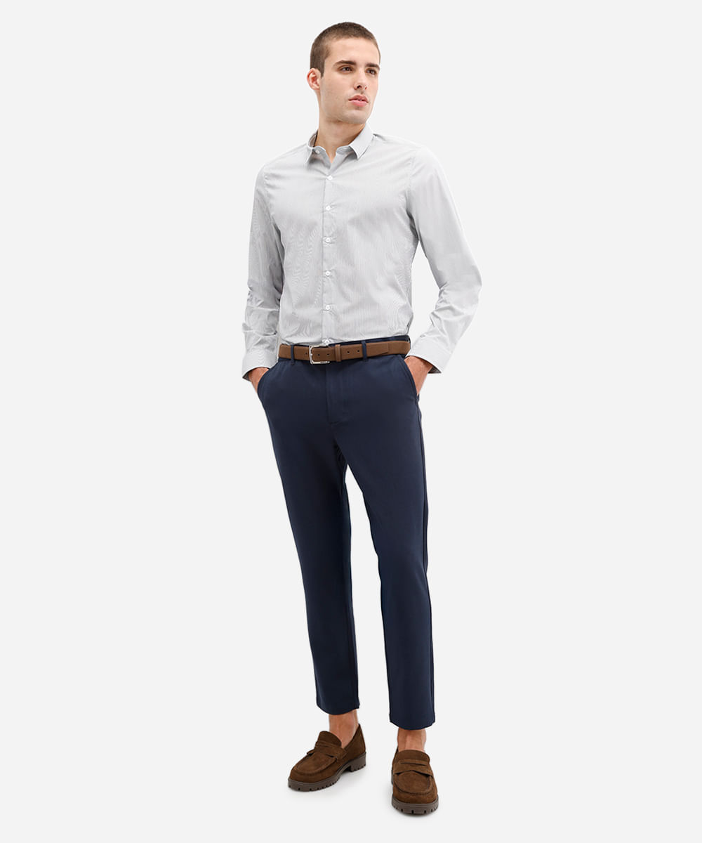 camisa masculina manga longa listrada azul