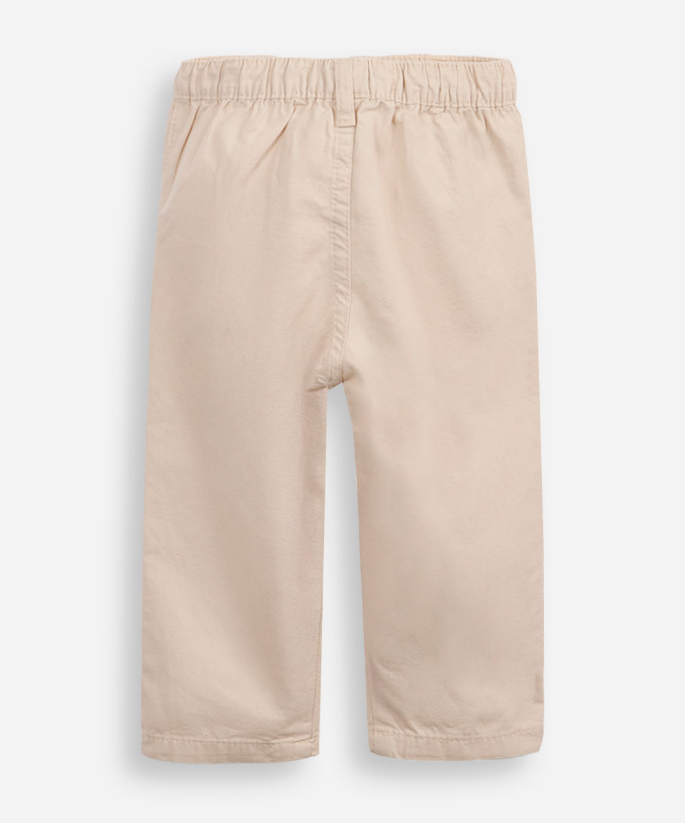 calça reta infantil de sarja cós com elástico bege