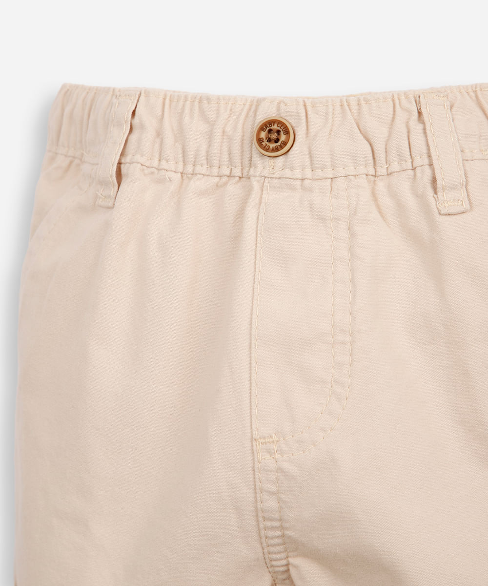 calça reta infantil de sarja cós com elástico bege
