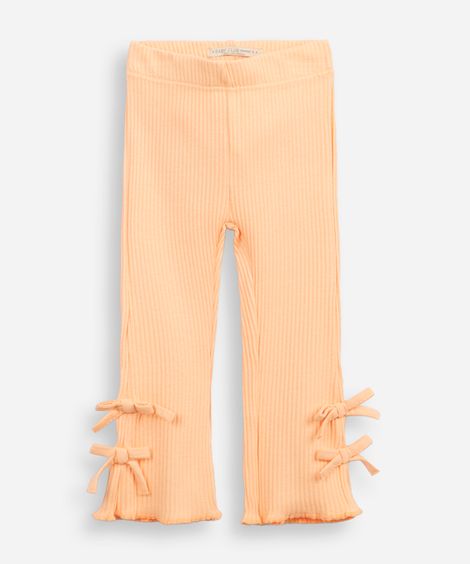 calça flare infantil de algodão com lacinho laranja