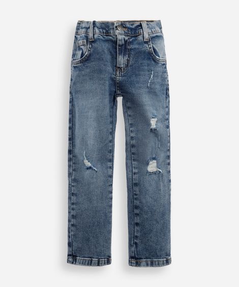 calça skinny infantil jeans destroyed azul