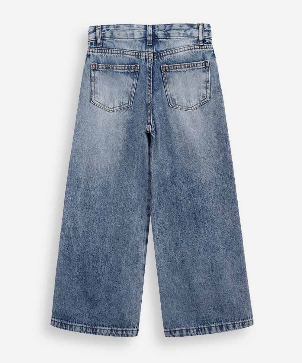 calça wide leg infantil jeans hello kitty e amigos azul