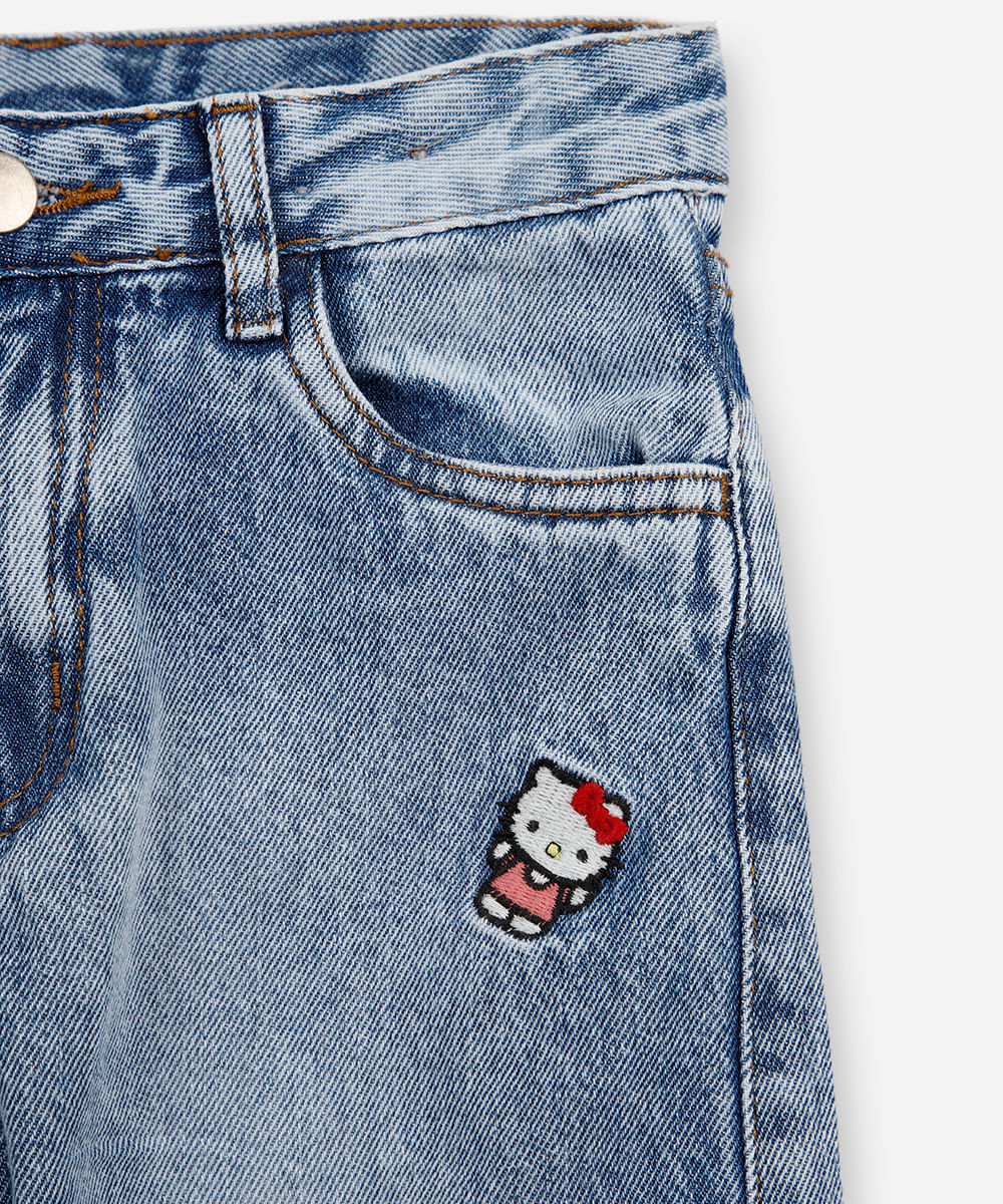 calça wide leg infantil jeans hello kitty e amigos azul