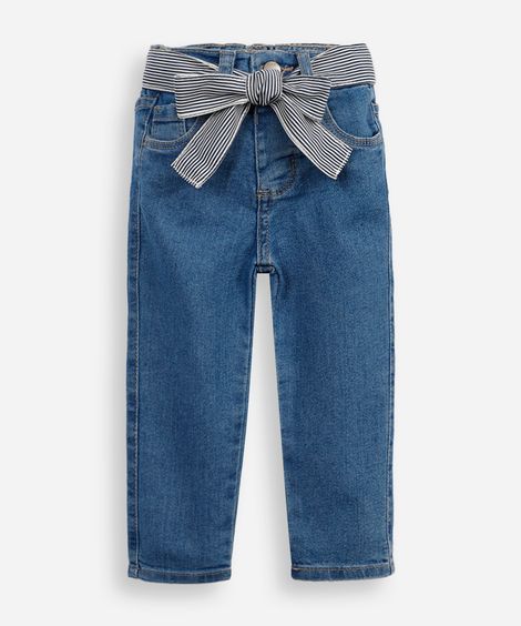 calça skinny infantil jeans com cinto faixa azul