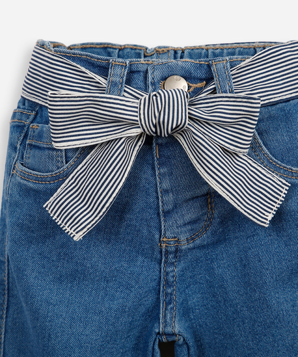 calça skinny infantil jeans com cinto faixa azul