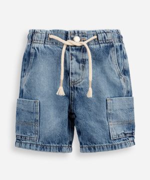 bermuda reta infantil jeans com bolsos azul
