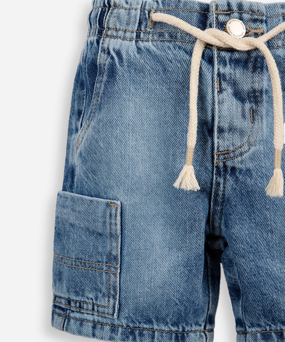 bermuda reta infantil jeans com bolsos azul
