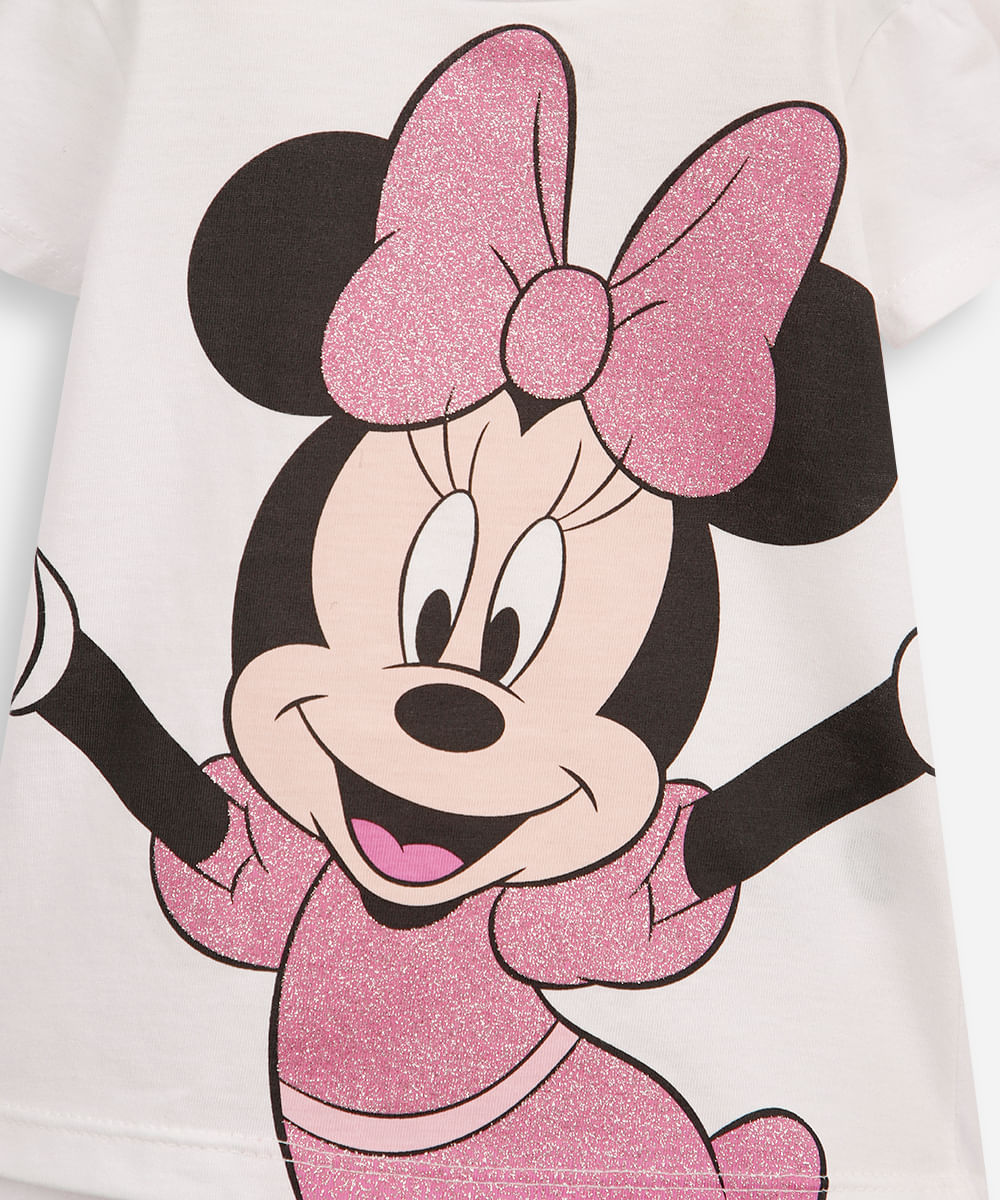camiseta de algodão infantil minnie com bolsinha off white