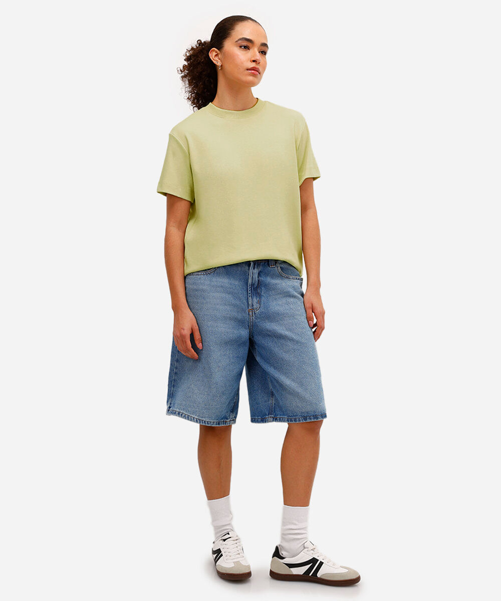 camiseta comfort feminina de algodão peruano interlock verde