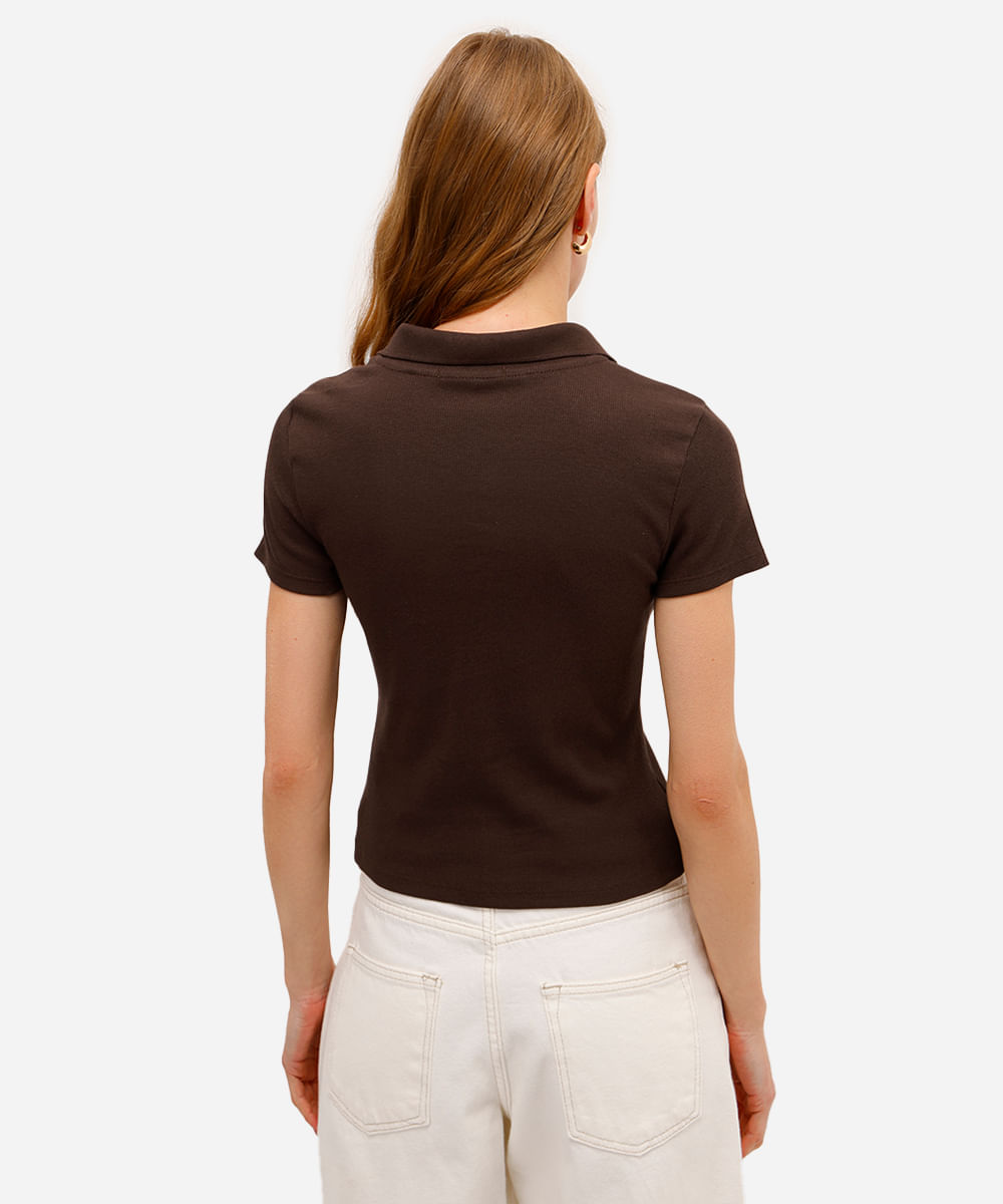 polo feminina básica canelada marrom