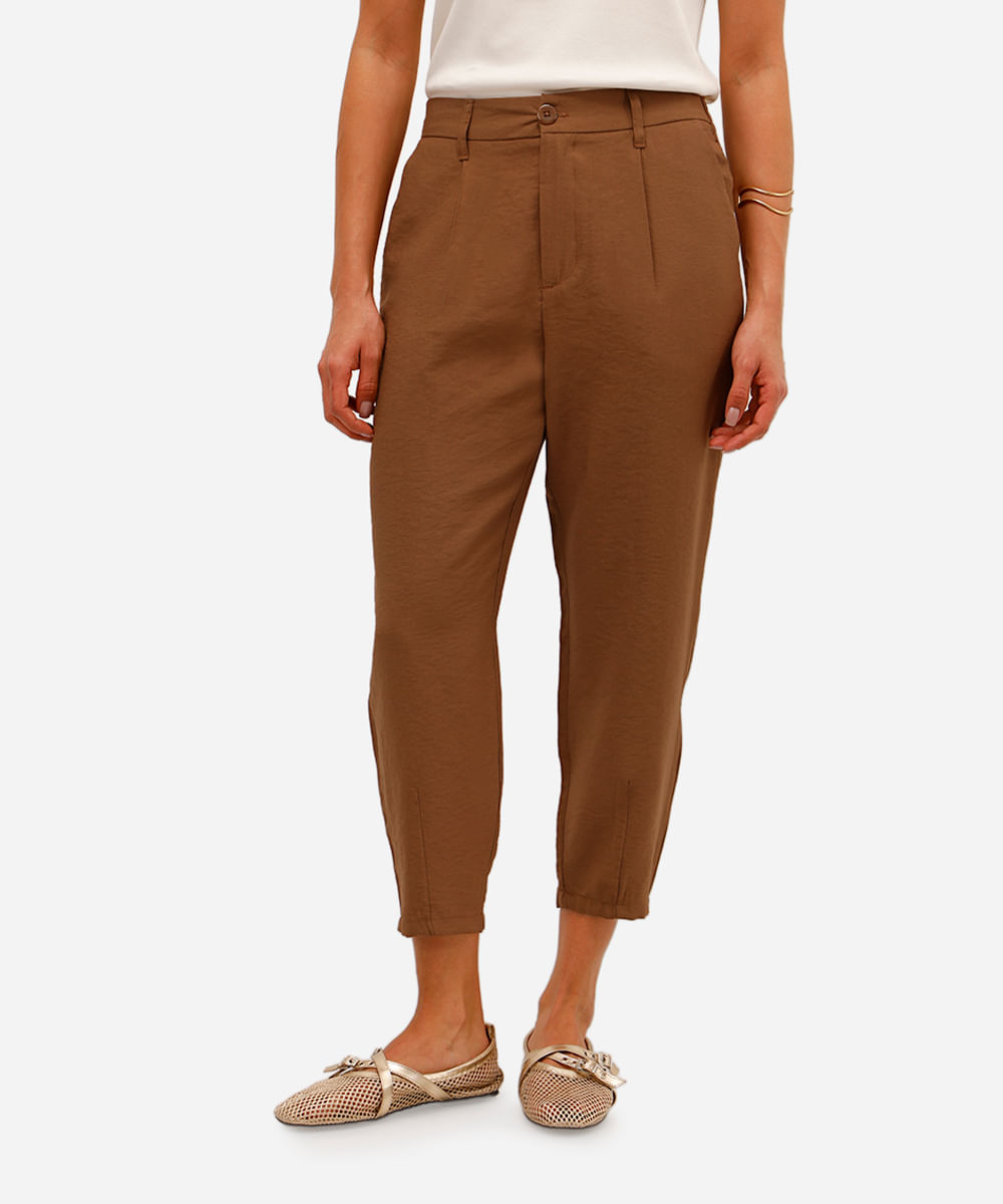 calça feminina pregas marrom