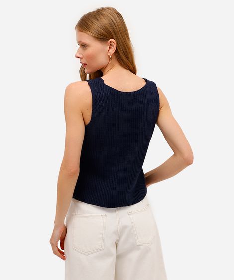 colete de tricot decote v azul