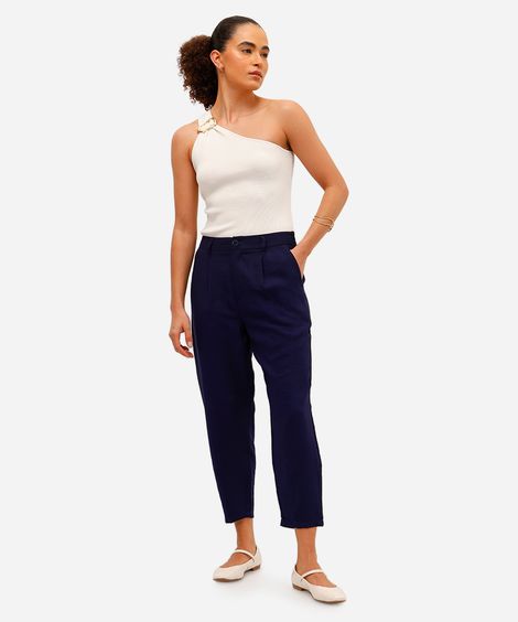 calça feminina pregas azul
