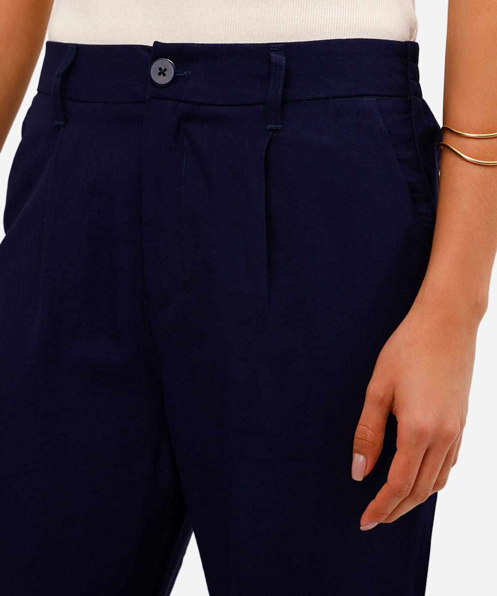 calça feminina pregas azul
