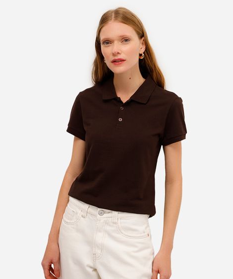 polo básica feminina de algodão marrom