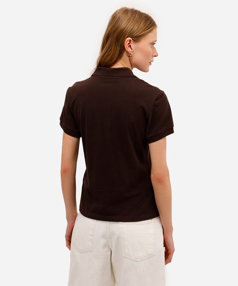 polo básica feminina de algodão marrom