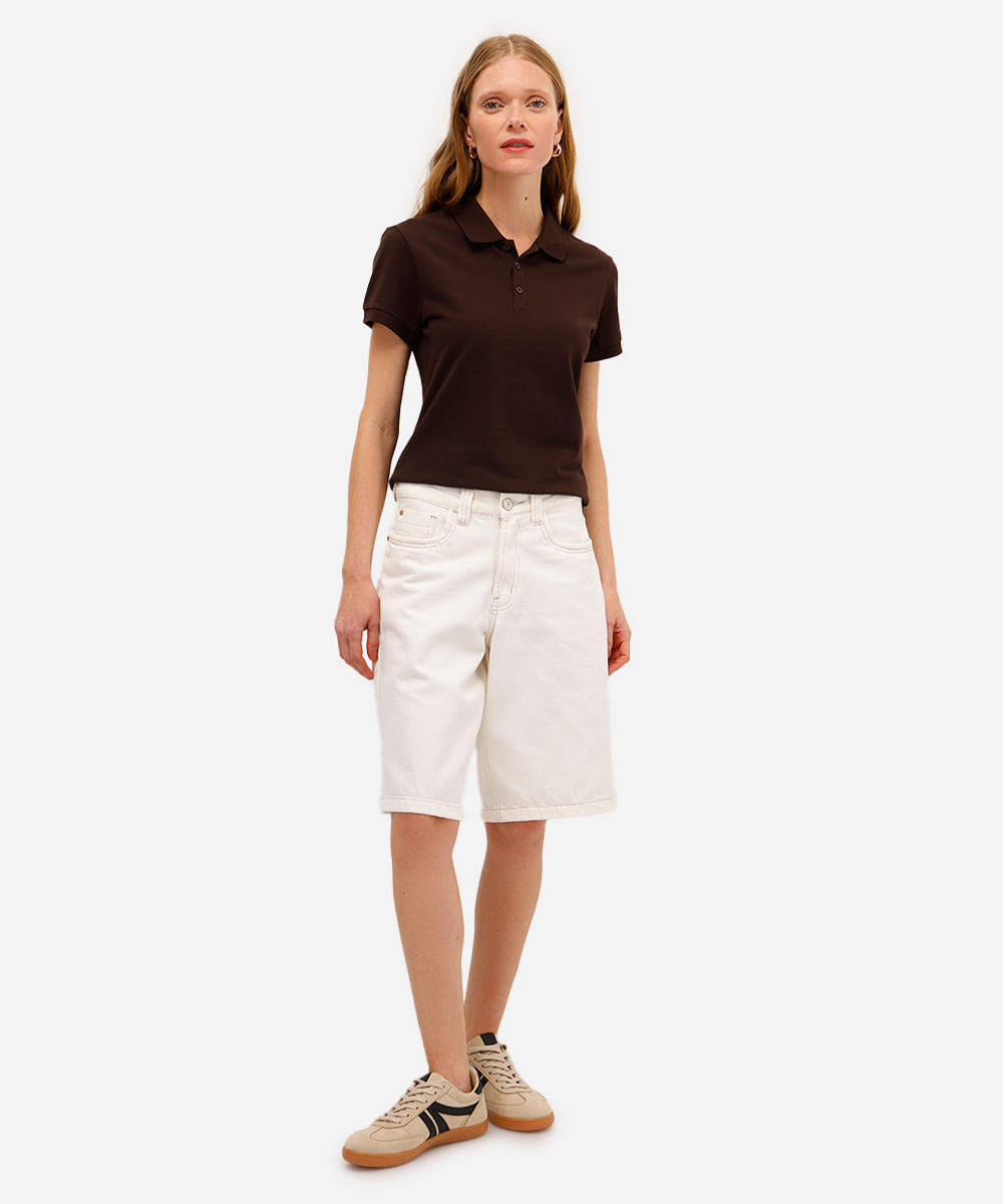 polo básica feminina de algodão marrom