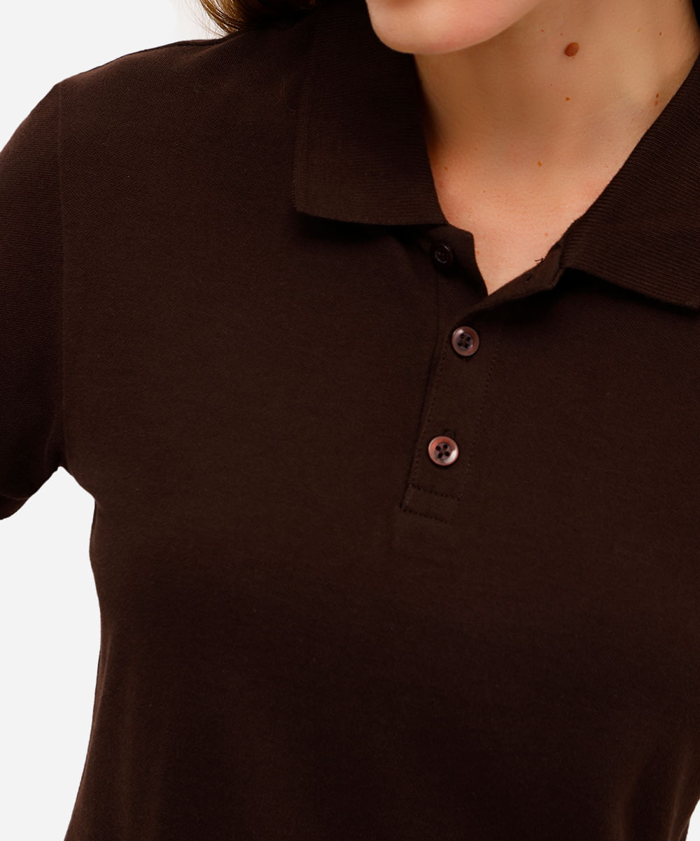 polo básica feminina de algodão marrom