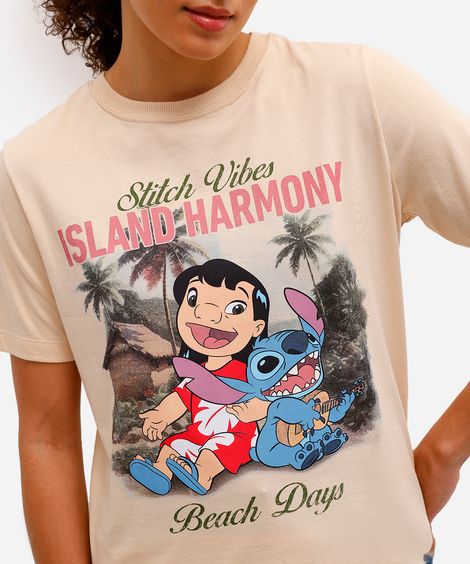 camiseta feminina de algodão stitch bege
