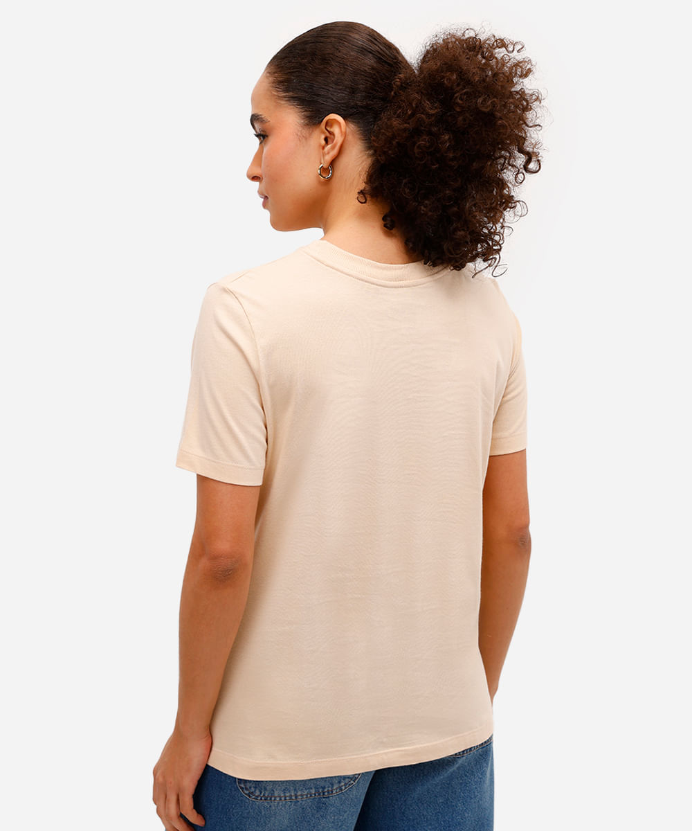 camiseta feminina de algodão stitch bege