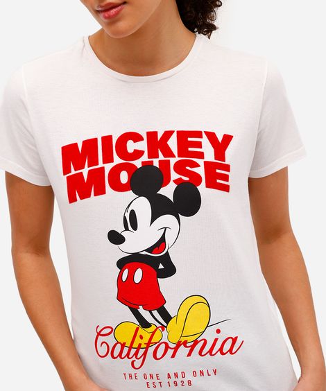 camiseta feminina de algodão mickey texturizada off white