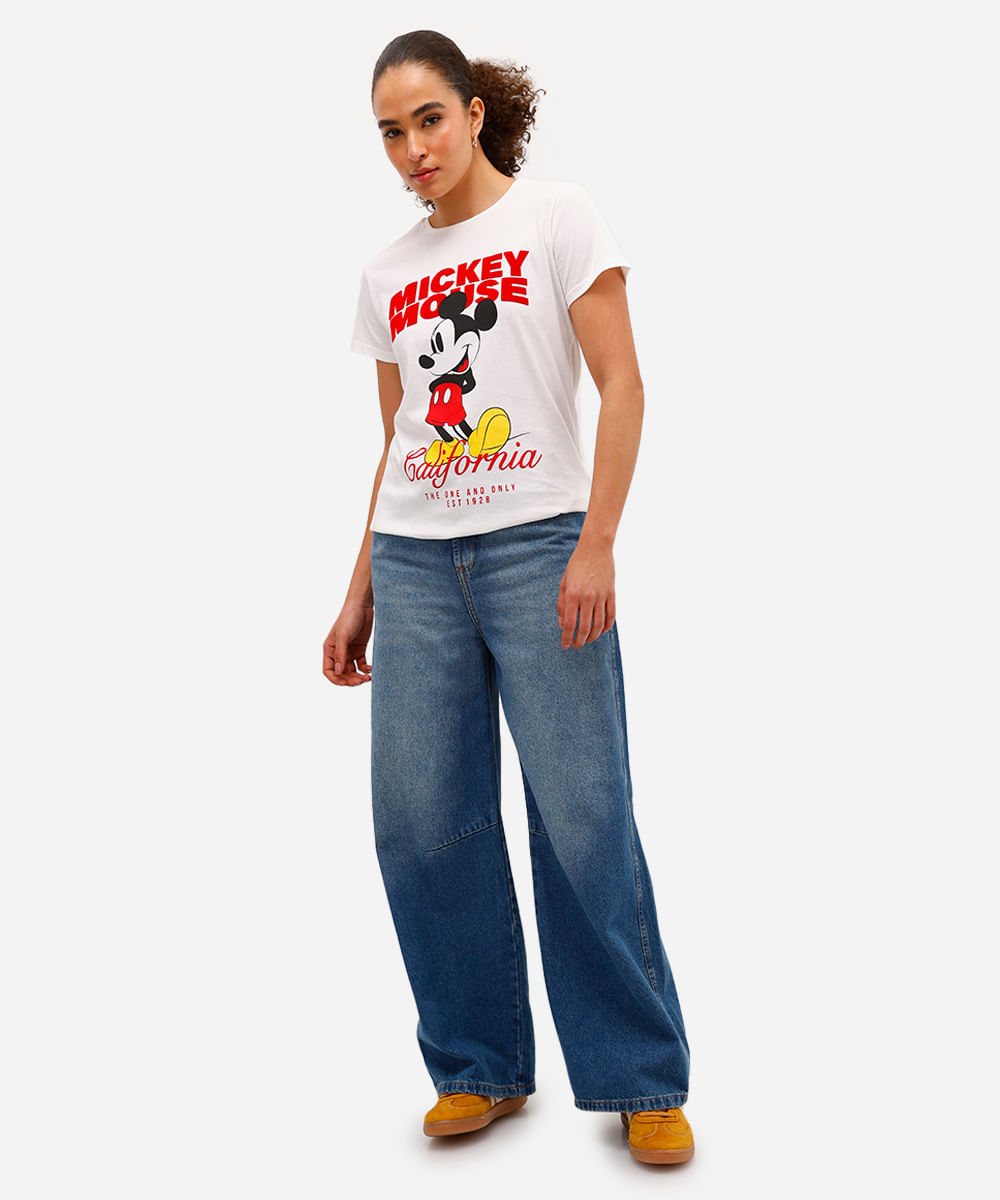 camiseta feminina de algodão mickey texturizada off white