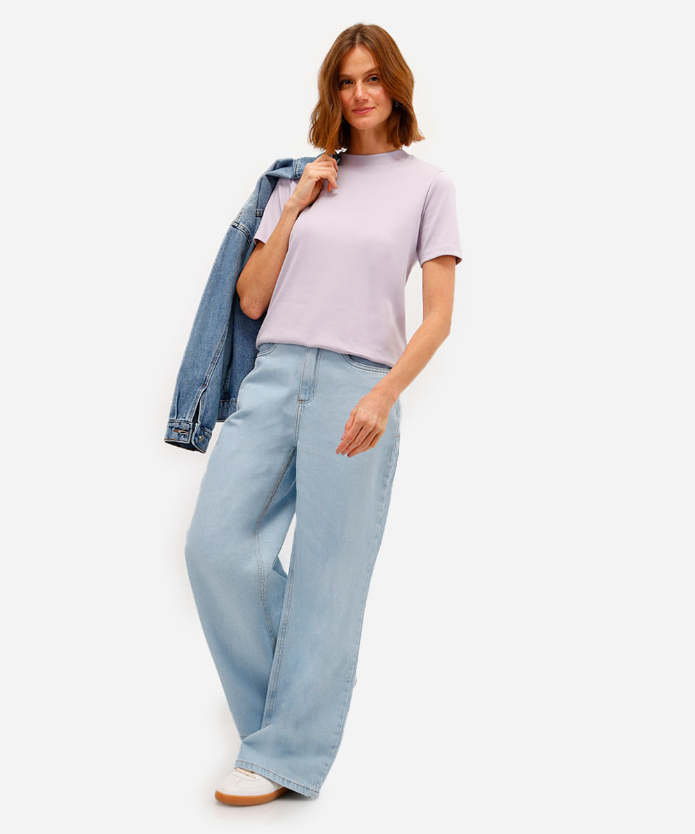 camiseta classic feminina de algodão peruano interlock lilás