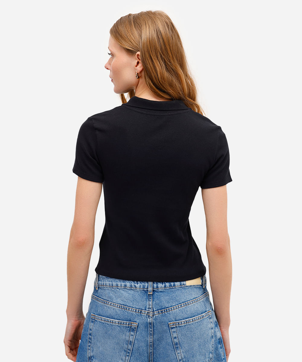 polo feminina básica canelada preta