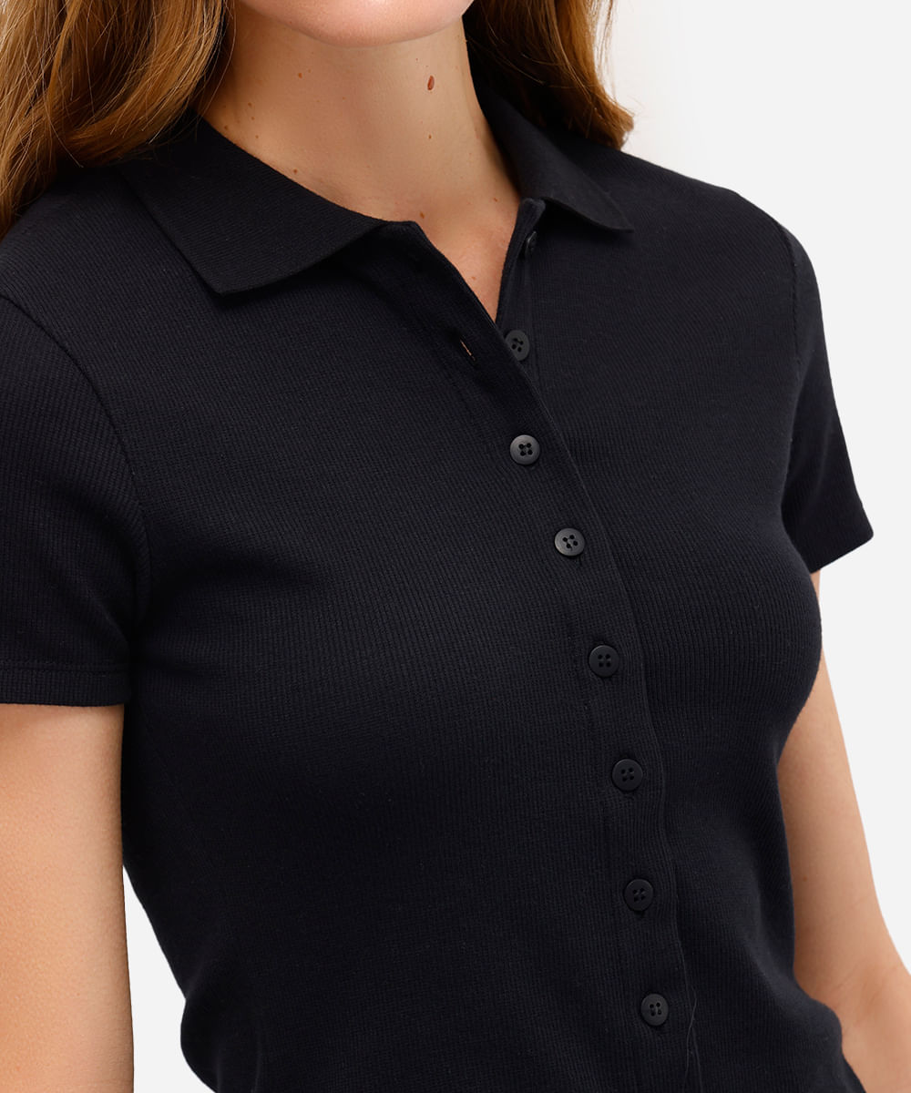polo feminina básica canelada preta