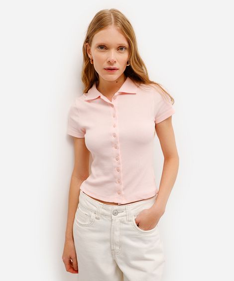 polo feminina básica canelada rosa