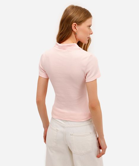 polo feminina básica canelada rosa