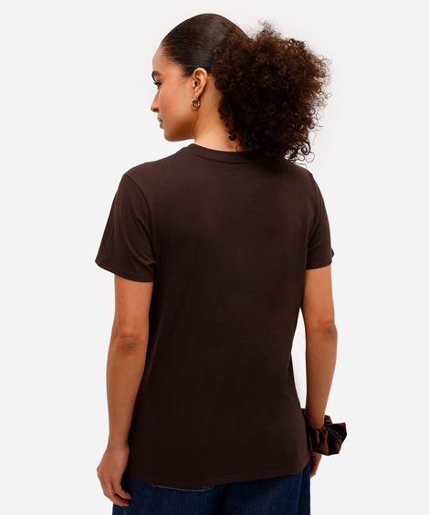 camiseta feminina de algodão estampada marrom
