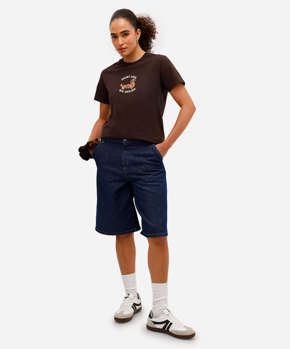 camiseta feminina de algodão estampada marrom