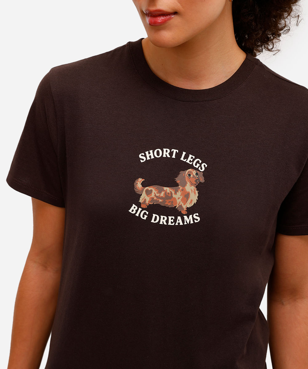 camiseta feminina de algodão estampada marrom