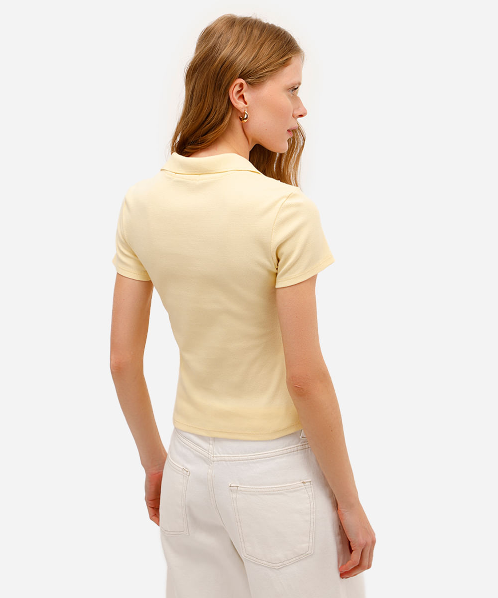 polo feminina básica canelada amarela