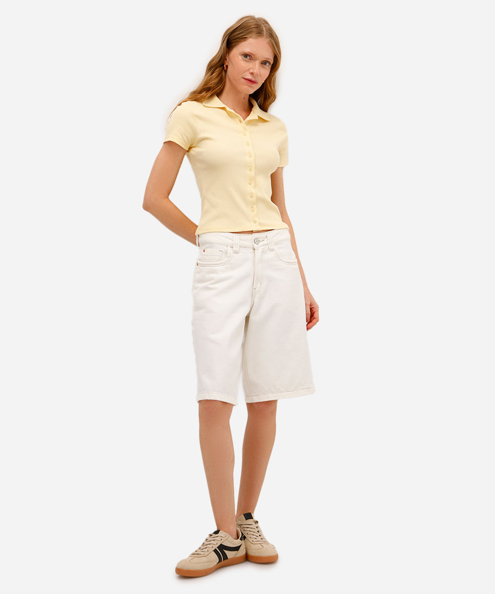 polo feminina básica canelada amarela