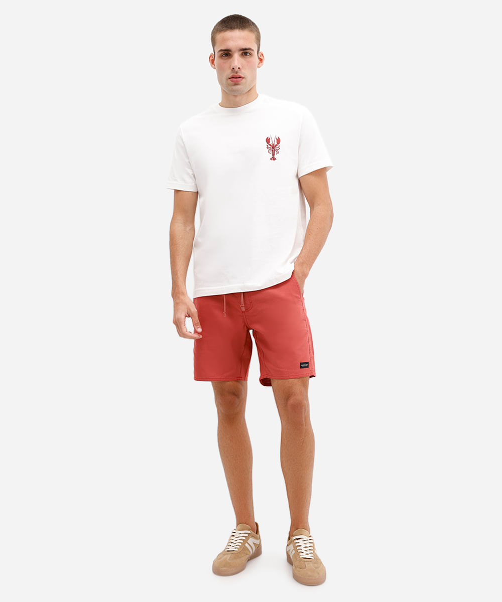 bermuda reta masculina de sarja com cordão laranja
