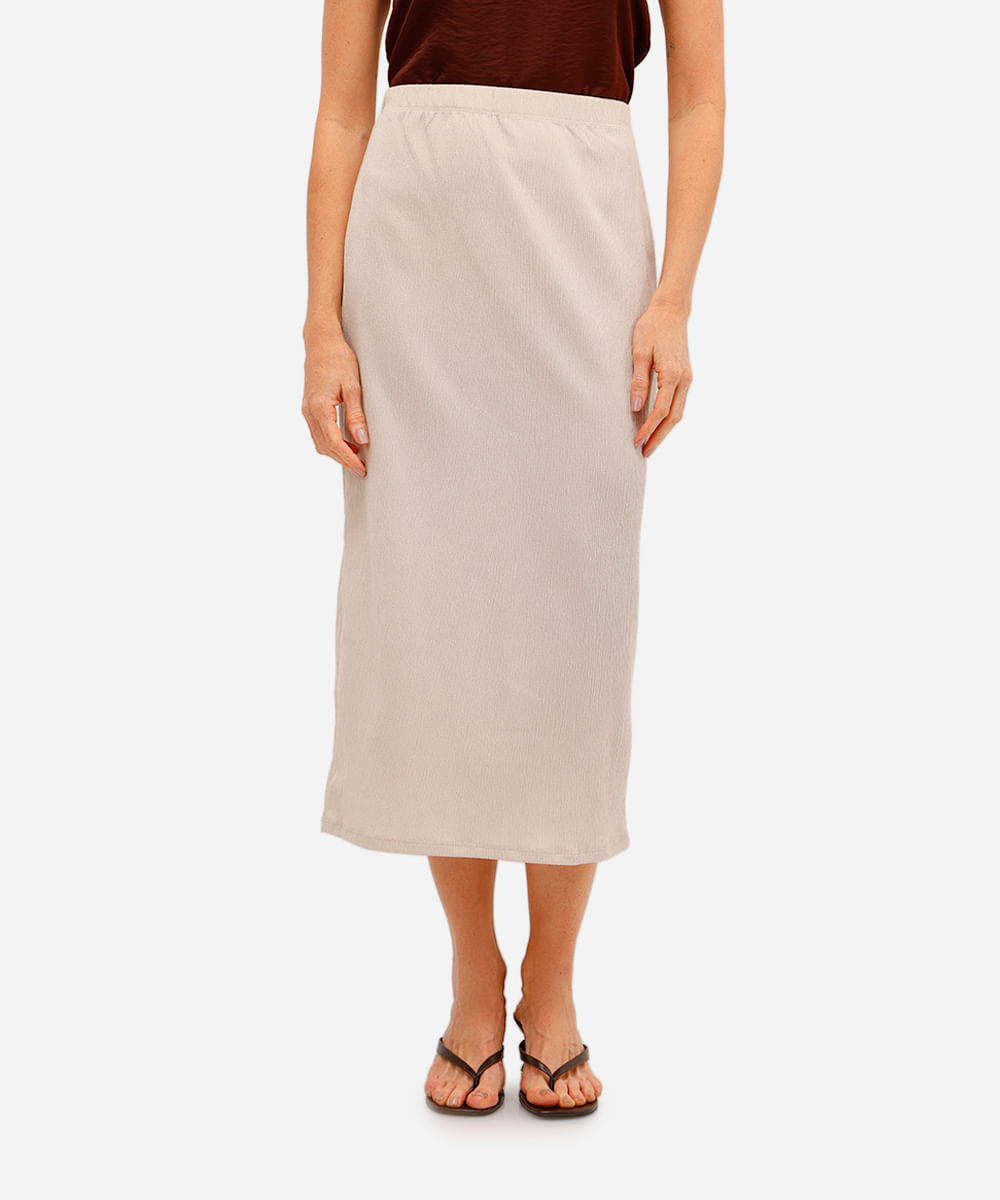 saia midi feminina texturizada bege