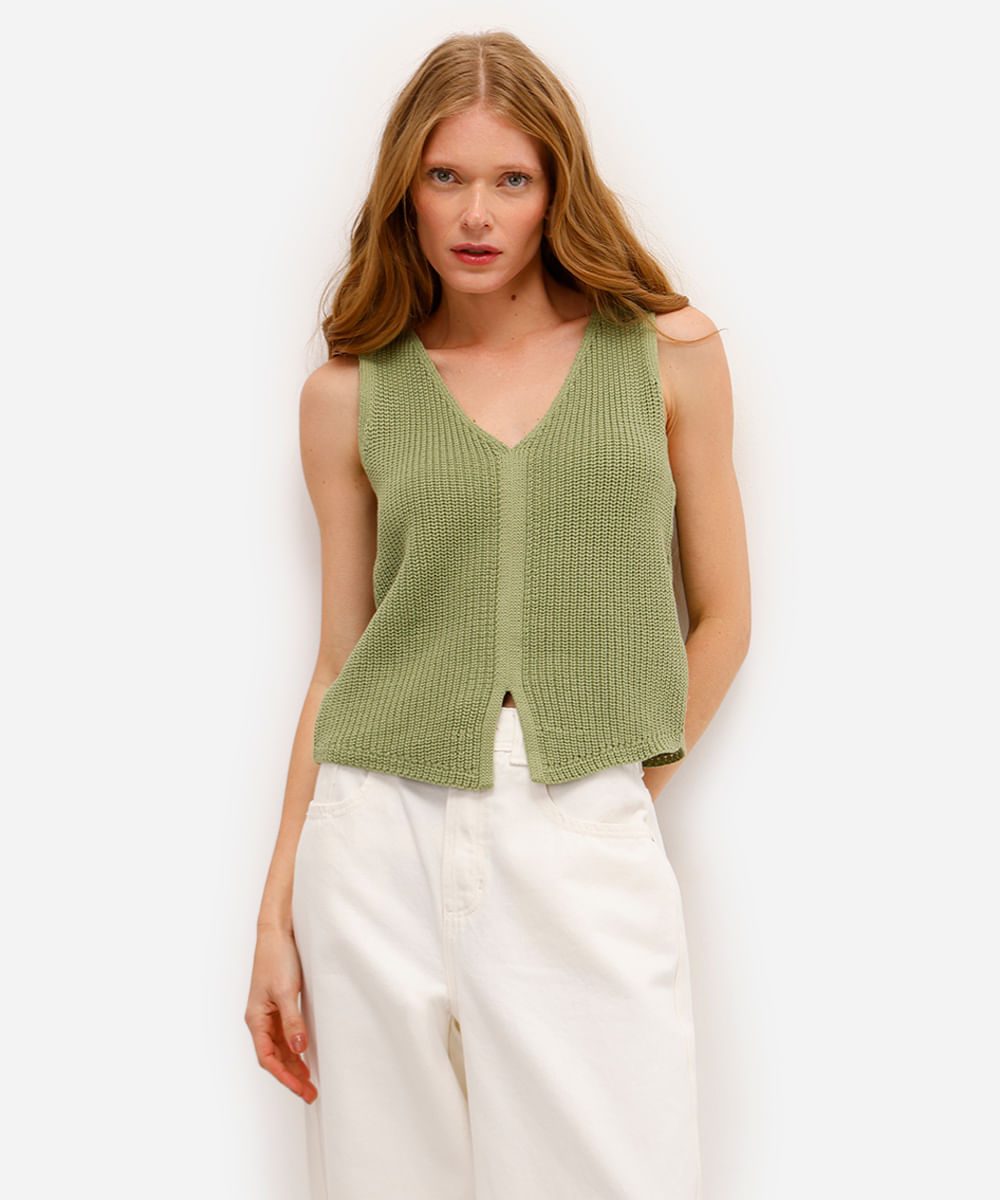 colete de tricot decote v verde