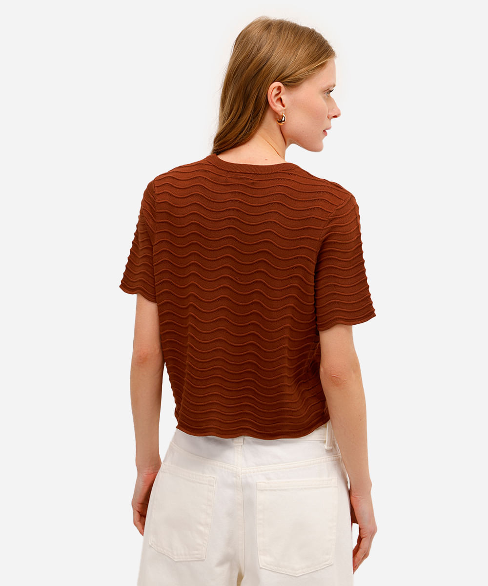 blusa feminina de tricot texturizada marrom