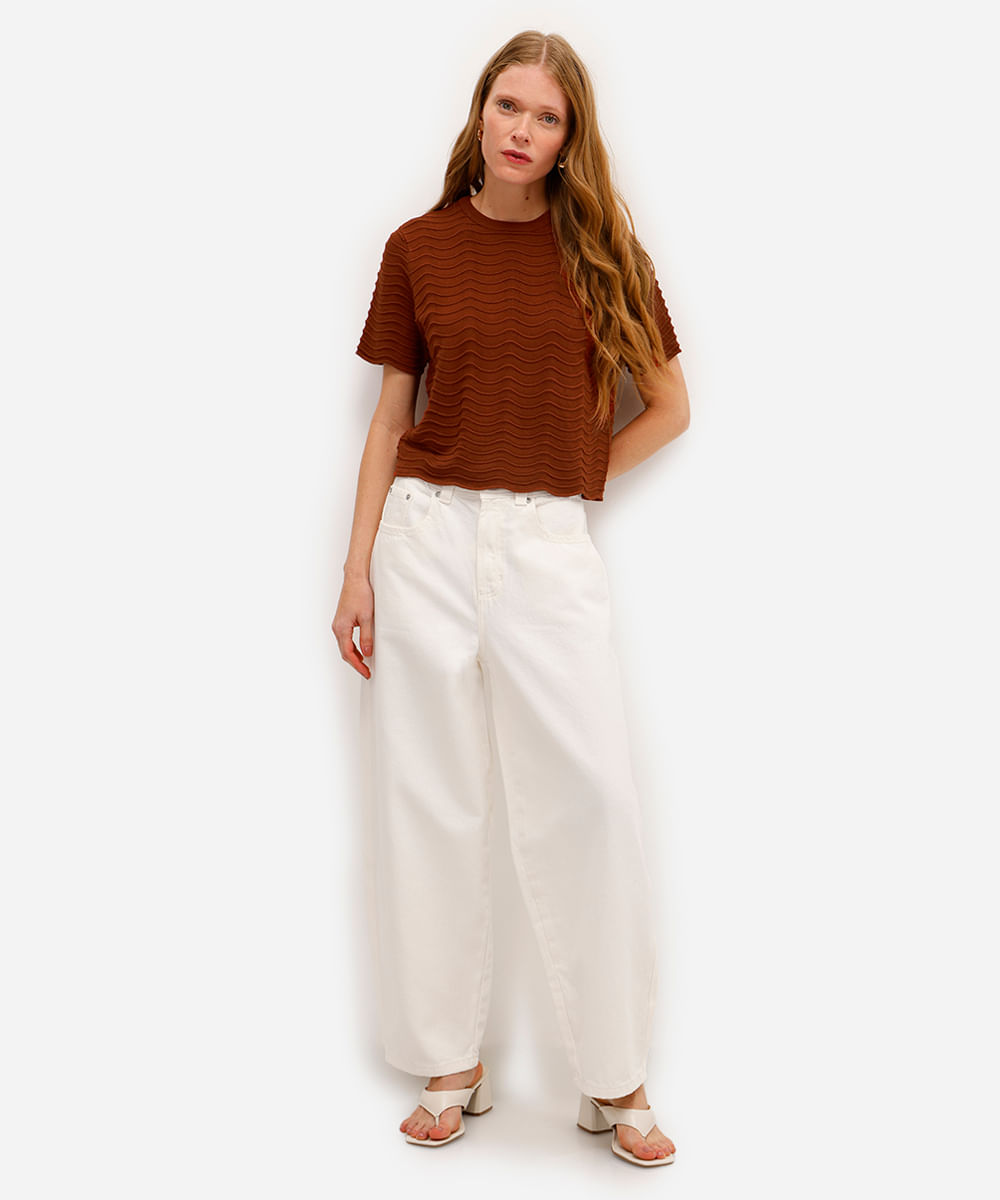 blusa feminina de tricot texturizada marrom