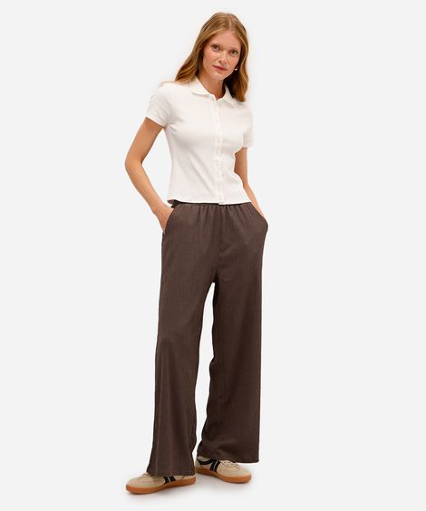 calça wide leg  feminina texturizada cinza
